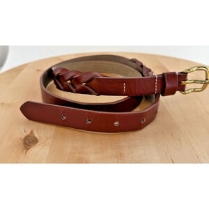 Womens Brown Bonded Flat and Braided Leather Belt M/L Casual Statement Western